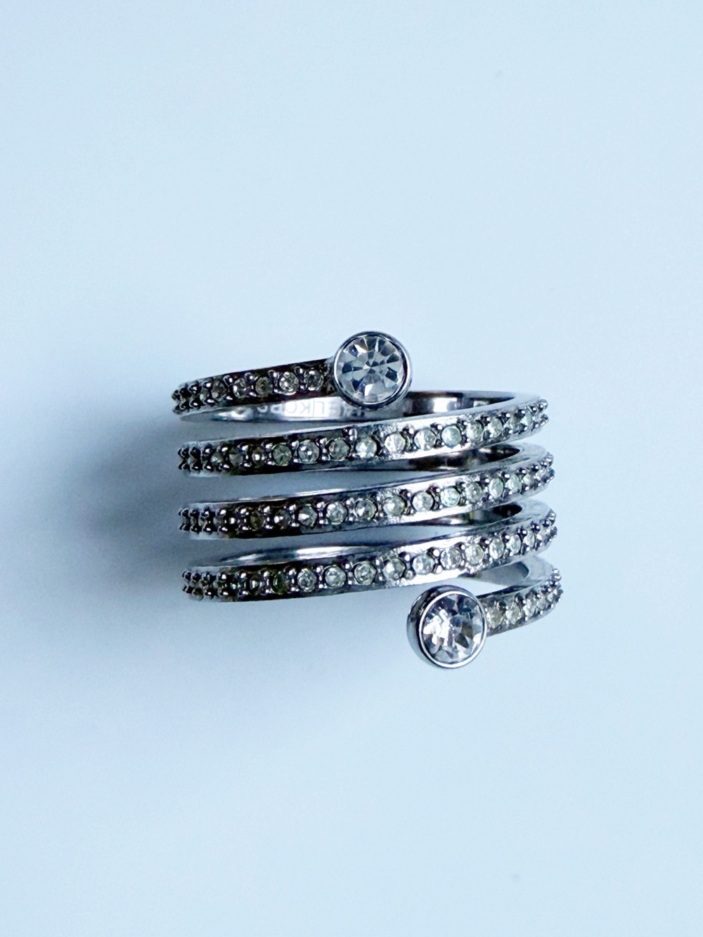 Michael Kors Rhinestone Silver Tone Wrap Statement Ring
